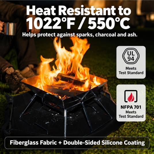 KingCamp Hexagonal Fireproof Fire Pit Mat | 31.5" x 27.3" Fiberglass Fire Mat with Silicone Coating, 550°F Heat Resistant, 2-in-1 Design Converts to Carry Bag for Camping, BBQ & Patio