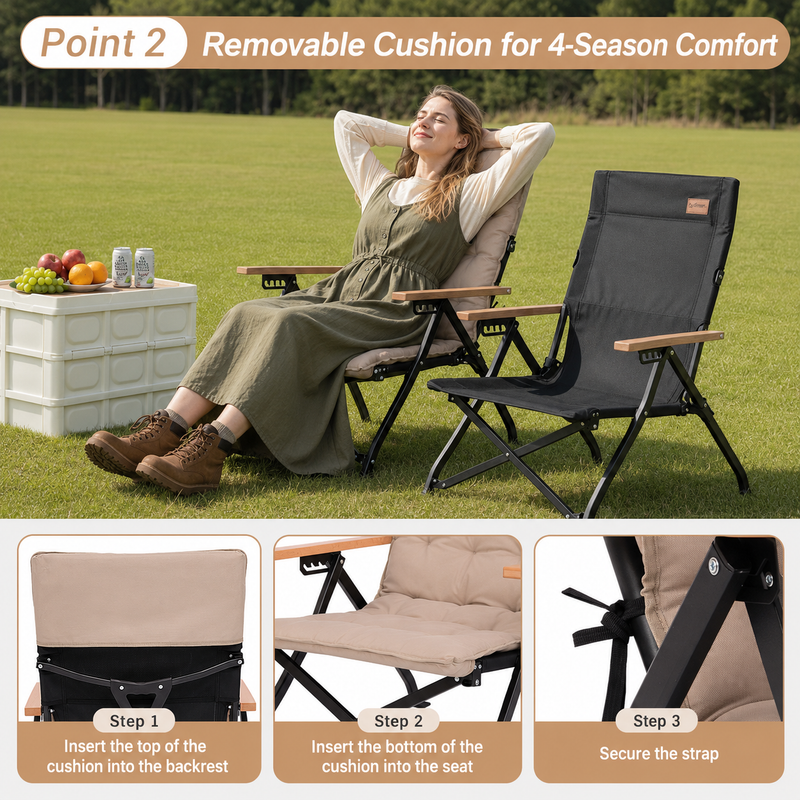 Load image into Gallery viewer, KingCamp MANGROVE C10 Folding Camping Chair | Multi-Position Recliner with Adjustable Backrest, 330lb Capacity, Durable Aluminum &amp; Steel Frame with Beechwood Armrests for Camping, Patio &amp; Home
