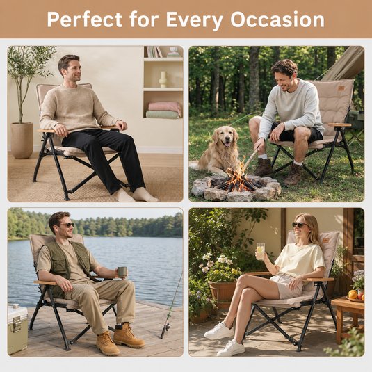 KingCamp MANGROVE C10 Folding Camping Chair | Multi-Position Recliner with Adjustable Backrest, 330lb Capacity, Durable Aluminum & Steel Frame with Beechwood Armrests for Camping, Patio & Home