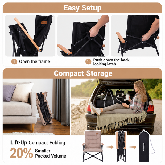 KingCamp MANGROVE C10 Folding Camping Chair | Multi-Position Recliner with Adjustable Backrest, 330lb Capacity, Durable Aluminum & Steel Frame with Beechwood Armrests for Camping, Patio & Home