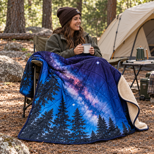 KingCamp MESA 50 4-in-1 Camping Blanket, Printed Sherpa Fleece Wearable Blanket, Zip-Up Sleeping Bag & Travel Pillow