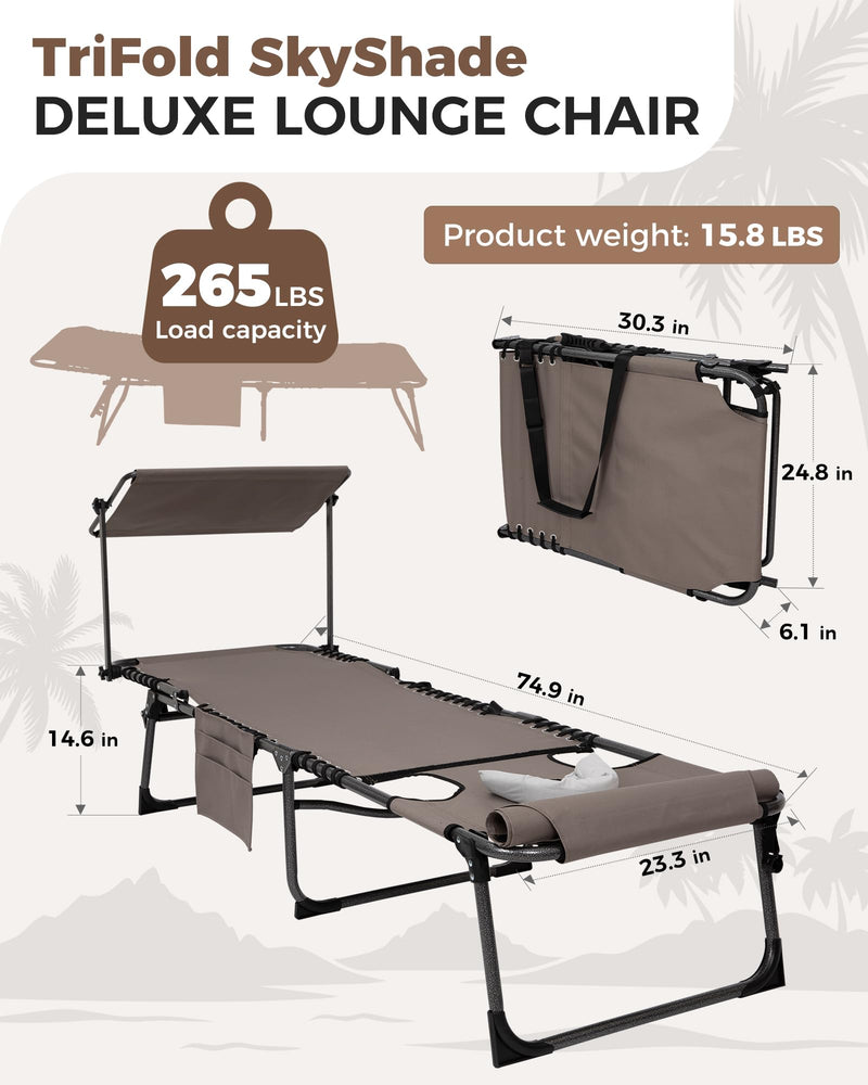 Load image into Gallery viewer, KingCamp 7-Position Adjustable Backpack Chaise Lounge with 360° Rotatable Canopy Shade
