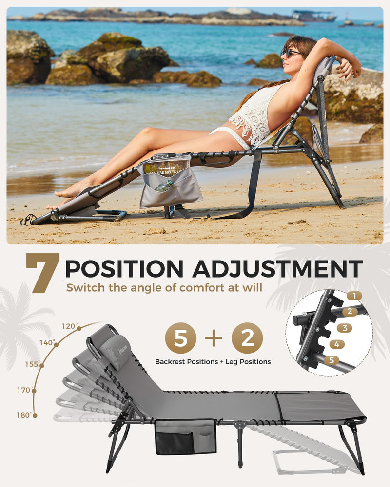 Load image into Gallery viewer, KingCamp 7-Position Adjustable Backpack Chaise Lounge with 360° Rotatable Canopy Shade
