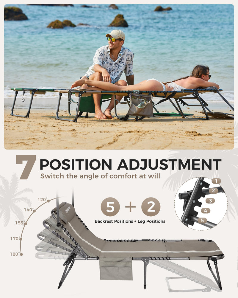Load image into Gallery viewer, KingCamp 7-Position Adjustable Backpack Chaise Lounge with 360° Rotatable Canopy Shade
