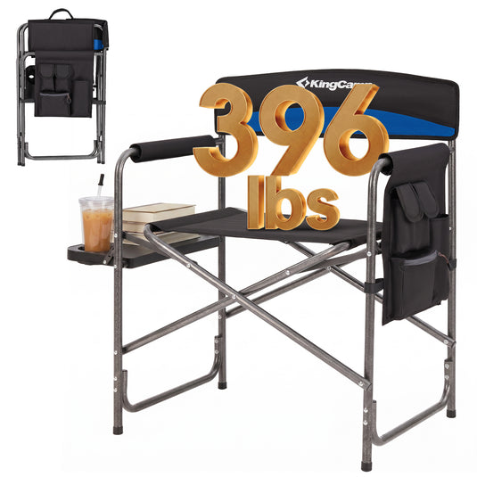KingCamp ASH B10 Heavy Duty Director's Chair | Oversized 396lb Capacity Camping Chair with Foldable Side Table & Detachable Pocket, Padded Seat for Big & Tall Adults, One-Step Fold for Tailgating & Lawn