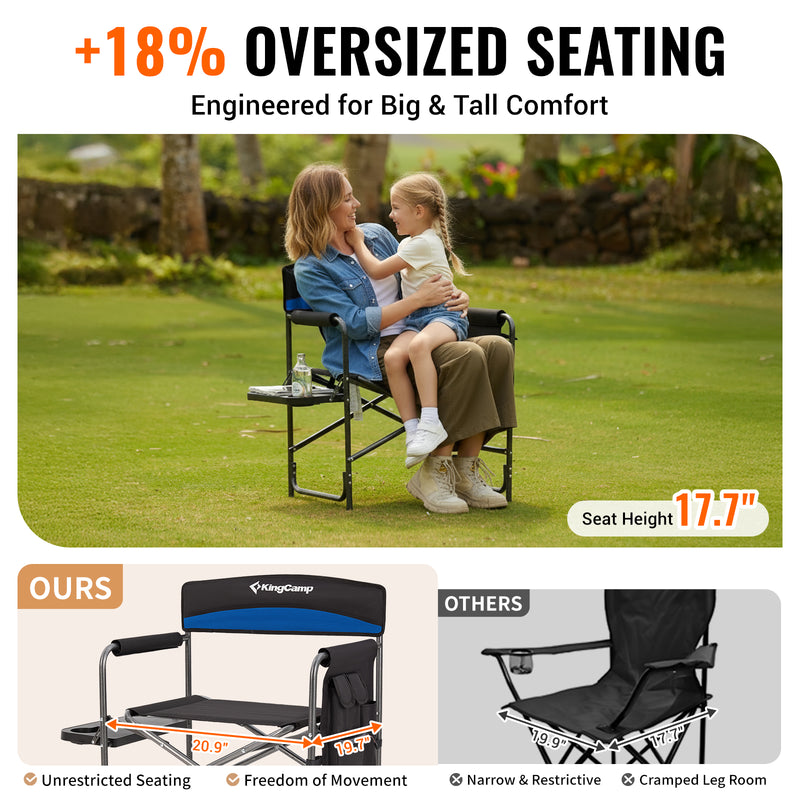 Load image into Gallery viewer, KingCamp ASH B10 Heavy Duty Director's Chair | Oversized 396lb Capacity Camping Chair with Foldable Side Table &amp; Detachable Pocket, Padded Seat for Big &amp; Tall Adults, One-Step Fold for Tailgating &amp; Lawn
