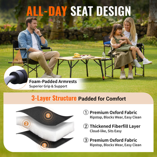 KingCamp ASH B10 Heavy Duty Director's Chair | Oversized 396lb Capacity Camping Chair with Foldable Side Table & Detachable Pocket, Padded Seat for Big & Tall Adults, One-Step Fold for Tailgating & Lawn