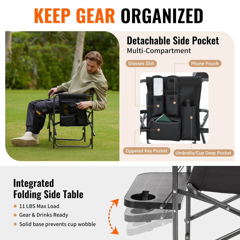 Load image into Gallery viewer, KingCamp ASH B10 Heavy Duty Director's Chair | Oversized 396lb Capacity Camping Chair with Foldable Side Table &amp; Detachable Pocket, Padded Seat for Big &amp; Tall Adults, One-Step Fold for Tailgating &amp; Lawn
