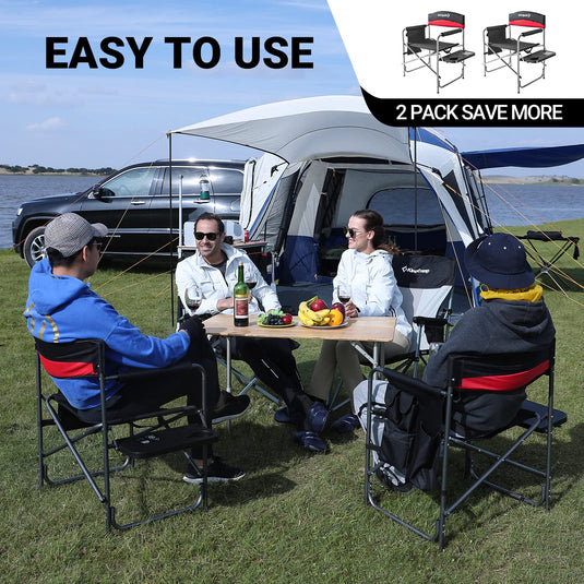 KingCamp ASH B10 Heavy Duty Director's Chair | Oversized 396lb Capacity Camping Chair with Foldable Side Table & Detachable Pocket, Padded Seat for Big & Tall Adults, One-Step Fold for Tailgating & Lawn