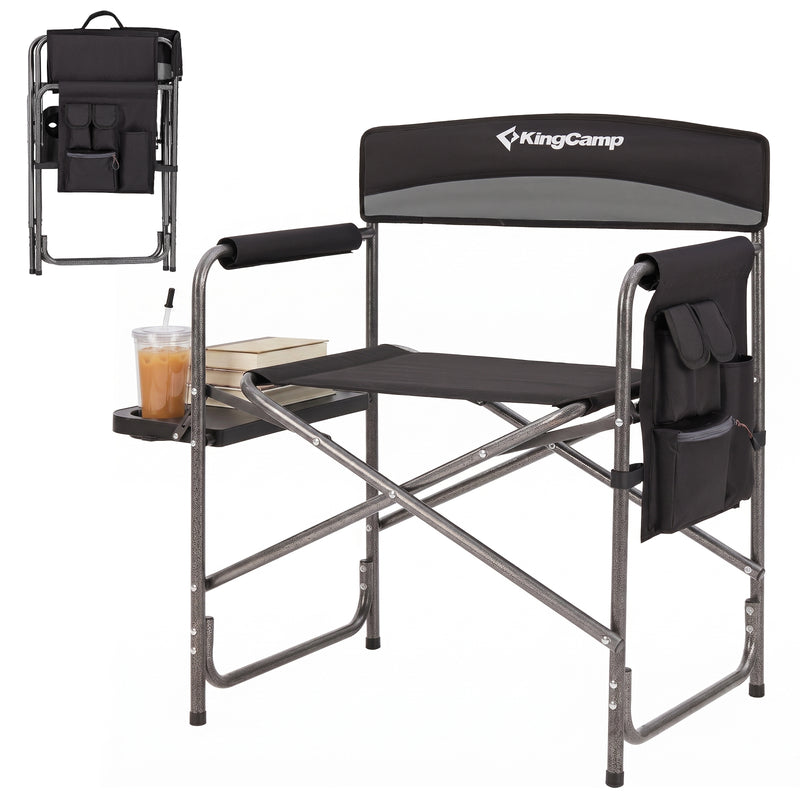 Load image into Gallery viewer, KingCamp ASH B10 Heavy Duty Director's Chair | Oversized 396lb Capacity Camping Chair with Foldable Side Table &amp; Detachable Pocket, Padded Seat for Big &amp; Tall Adults, One-Step Fold for Tailgating &amp; Lawn
