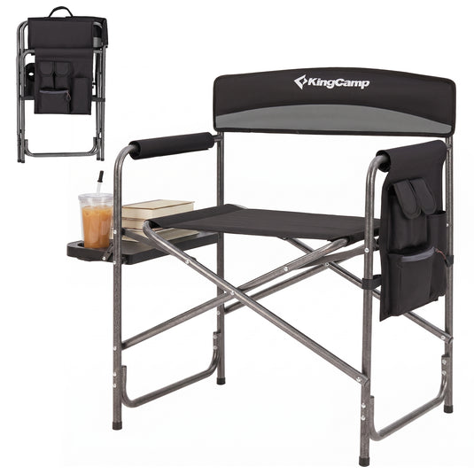 KingCamp ASH B10 Heavy Duty Director's Chair | Oversized 396lb Capacity Camping Chair with Foldable Side Table & Detachable Pocket, Padded Seat for Big & Tall Adults, One-Step Fold for Tailgating & Lawn
