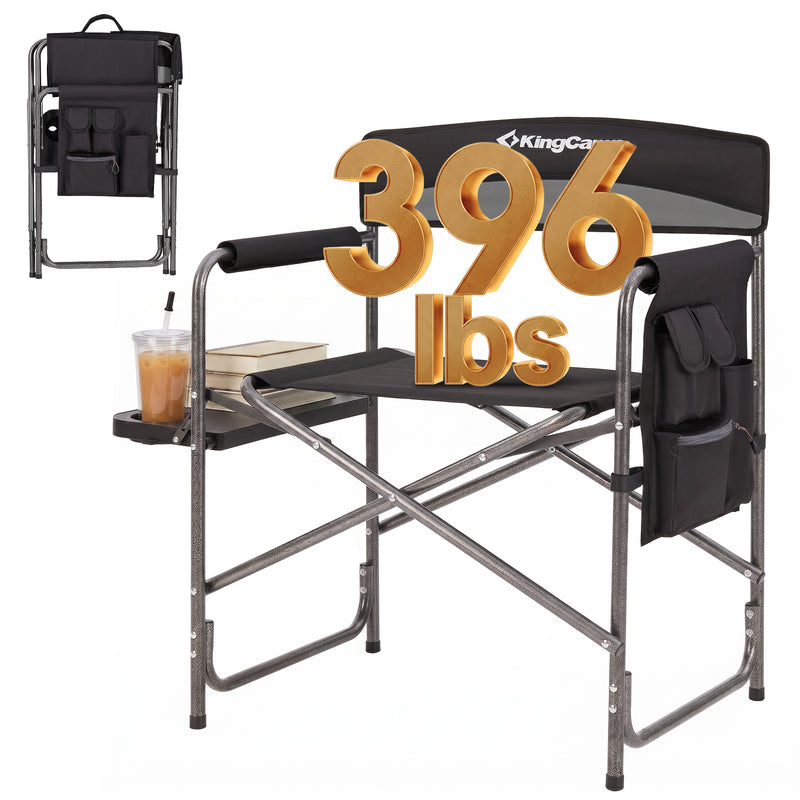 Load image into Gallery viewer, KingCamp ASH B10 Heavy Duty Director's Chair | Oversized 396lb Capacity Camping Chair with Foldable Side Table &amp; Detachable Pocket, Padded Seat for Big &amp; Tall Adults, One-Step Fold for Tailgating &amp; Lawn
