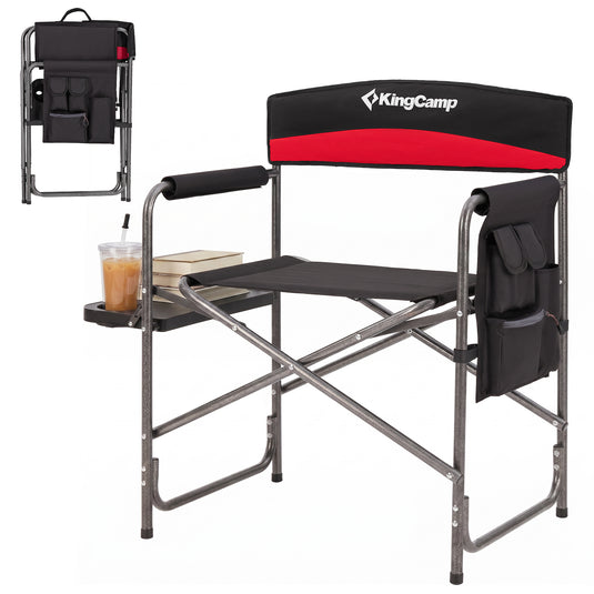 KingCamp ASH B10 Heavy Duty Director's Chair | Oversized 396lb Capacity Camping Chair with Foldable Side Table & Detachable Pocket, Padded Seat for Big & Tall Adults, One-Step Fold for Tailgating & Lawn