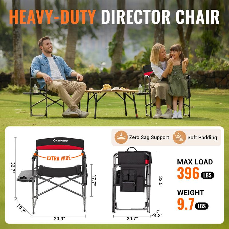 Load image into Gallery viewer, KingCamp ASH B10 Heavy Duty Director's Chair | Oversized 396lb Capacity Camping Chair with Foldable Side Table &amp; Detachable Pocket, Padded Seat for Big &amp; Tall Adults, One-Step Fold for Tailgating &amp; Lawn
