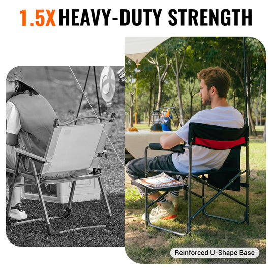 KingCamp ASH B10 Heavy Duty Director's Chair | Oversized 396lb Capacity Camping Chair with Foldable Side Table & Detachable Pocket, Padded Seat for Big & Tall Adults, One-Step Fold for Tailgating & Lawn