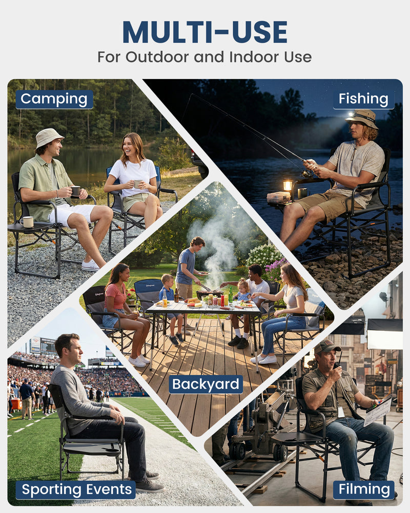 Load image into Gallery viewer, KingCamp ASH C30 Oversized Director's Camp Chair with Side Table | Heavy Duty Folding Chair, 440 lb Capacity, Extra Wide Seat for Camping, Beach &amp; Backyard
