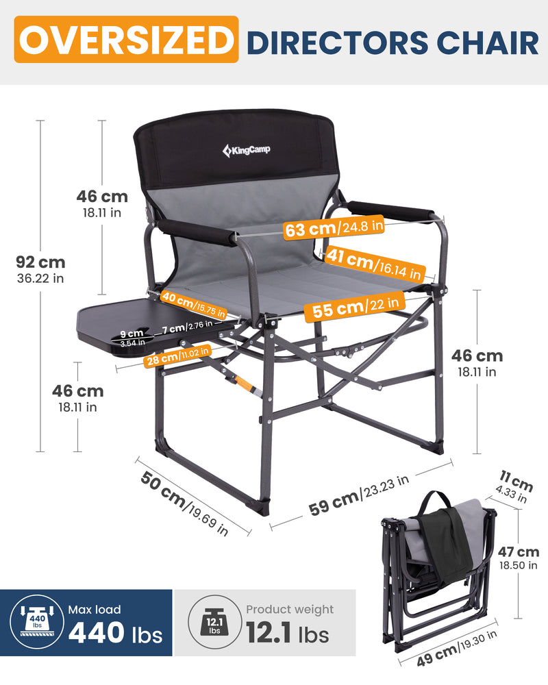 Load image into Gallery viewer, KingCamp ASH C30 Oversized Director's Camp Chair with Side Table | Heavy Duty Folding Chair, 440 lb Capacity, Extra Wide Seat for Camping, Beach &amp; Backyard
