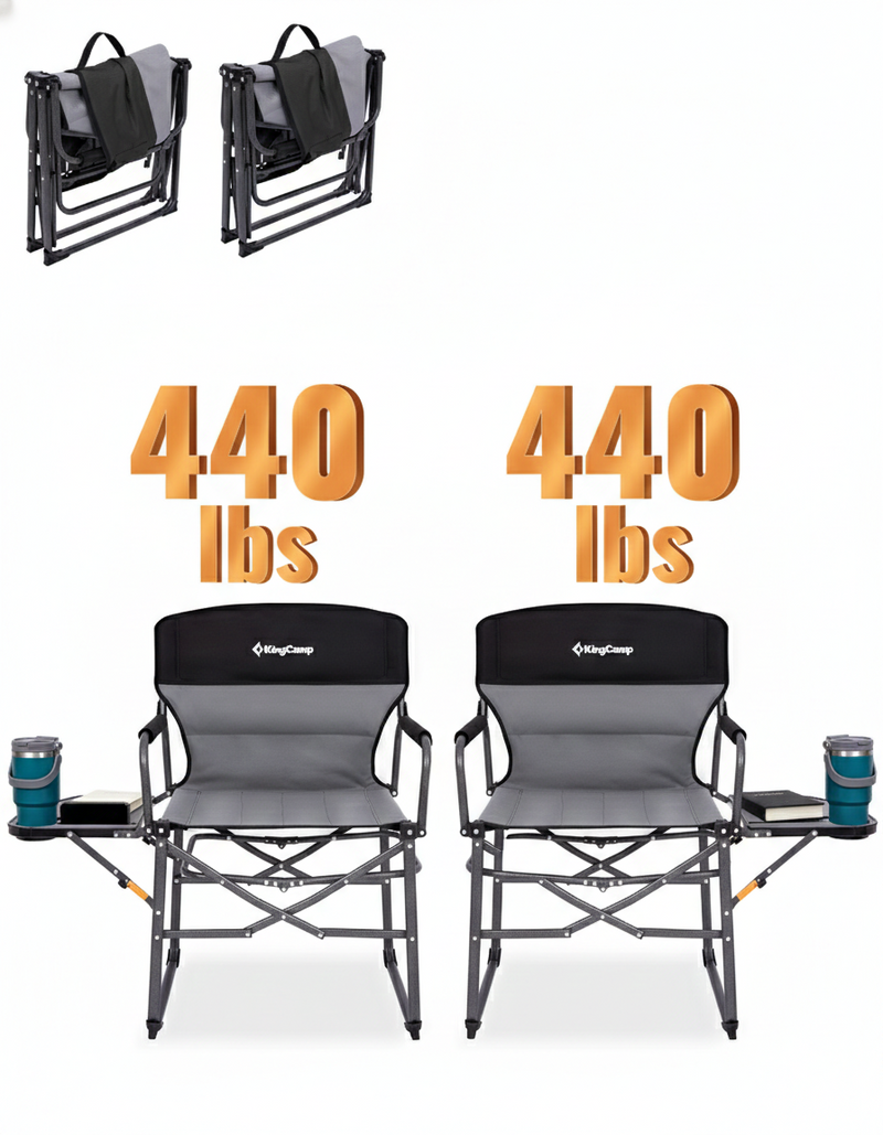 Load image into Gallery viewer, KingCamp ASH C30 Oversized Director's Camp Chair with Side Table | Heavy Duty Folding Chair, 440 lb Capacity, Extra Wide Seat for Camping, Beach &amp; Backyard
