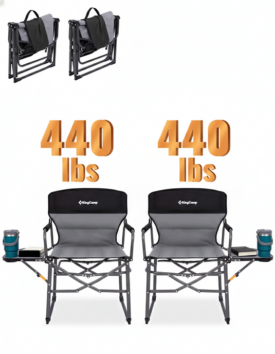 KingCamp ASH C30 Oversized Director's Camp Chair with Side Table | Heavy Duty Folding Chair, 440 lb Capacity, Extra Wide Seat for Camping, Beach & Backyard