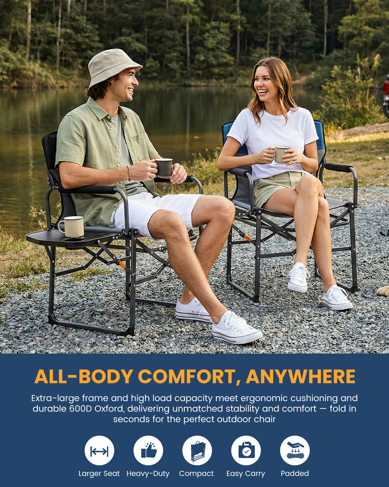 Load image into Gallery viewer, KingCamp ASH C30 Oversized Director's Camp Chair with Side Table | Heavy Duty Folding Chair, 440 lb Capacity, Extra Wide Seat for Camping, Beach &amp; Backyard
