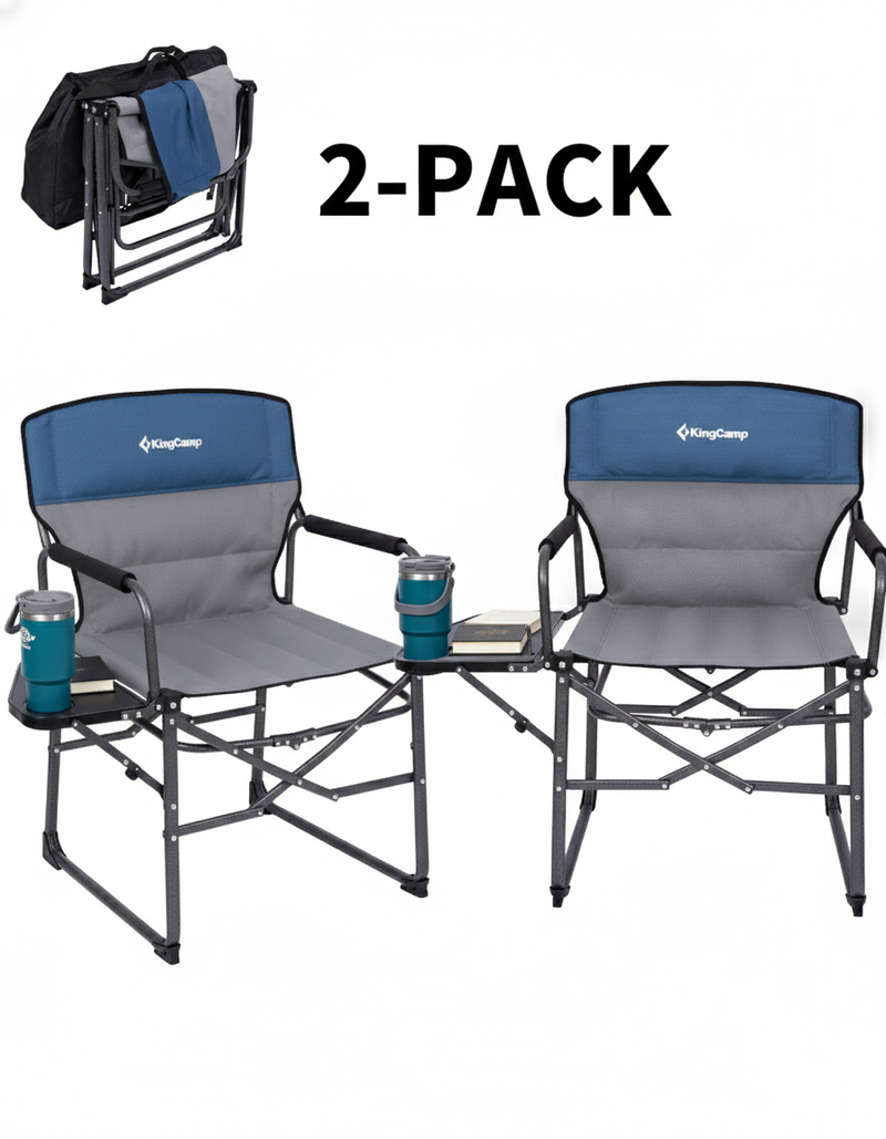 Load image into Gallery viewer, KingCamp ASH C30 Oversized Director's Camp Chair with Side Table | Heavy Duty Folding Chair, 440 lb Capacity, Extra Wide Seat for Camping, Beach &amp; Backyard
