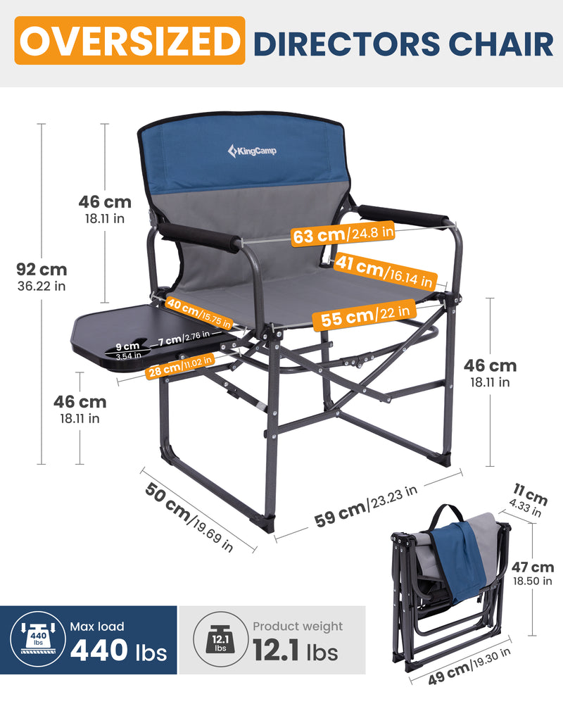 Load image into Gallery viewer, KingCamp ASH C30 Oversized Director's Camp Chair with Side Table | Heavy Duty Folding Chair, 440 lb Capacity, Extra Wide Seat for Camping, Beach &amp; Backyard
