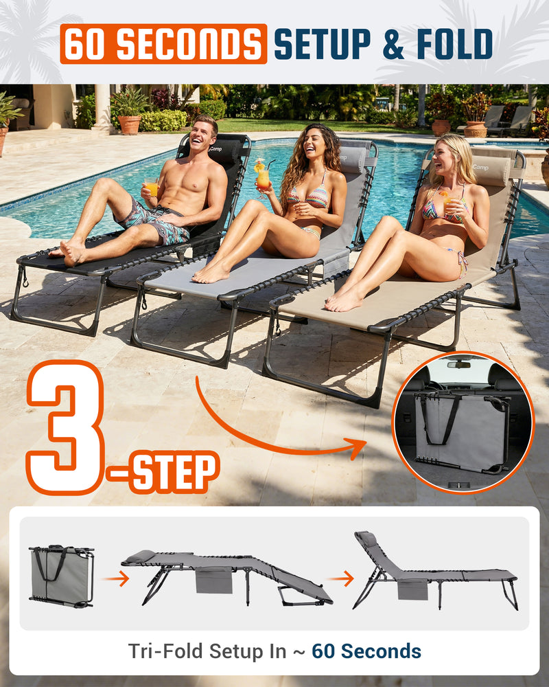 Load image into Gallery viewer, KingCamp HEAVY-DUTY Folding Sun Lounger with Pillow &amp; Side Pocket, 400lb Capacity Outdoor Chaise east setup and Fold
