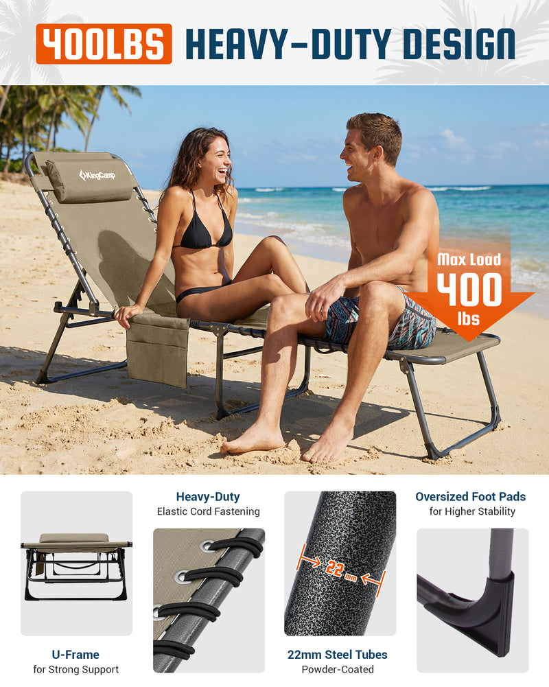 Load image into Gallery viewer, KingCamp Heavy Duty Adjustable Folding Sun Lounger with Pillow &amp; Side Pocket, 400lb Capacity Outdoor Chaise
