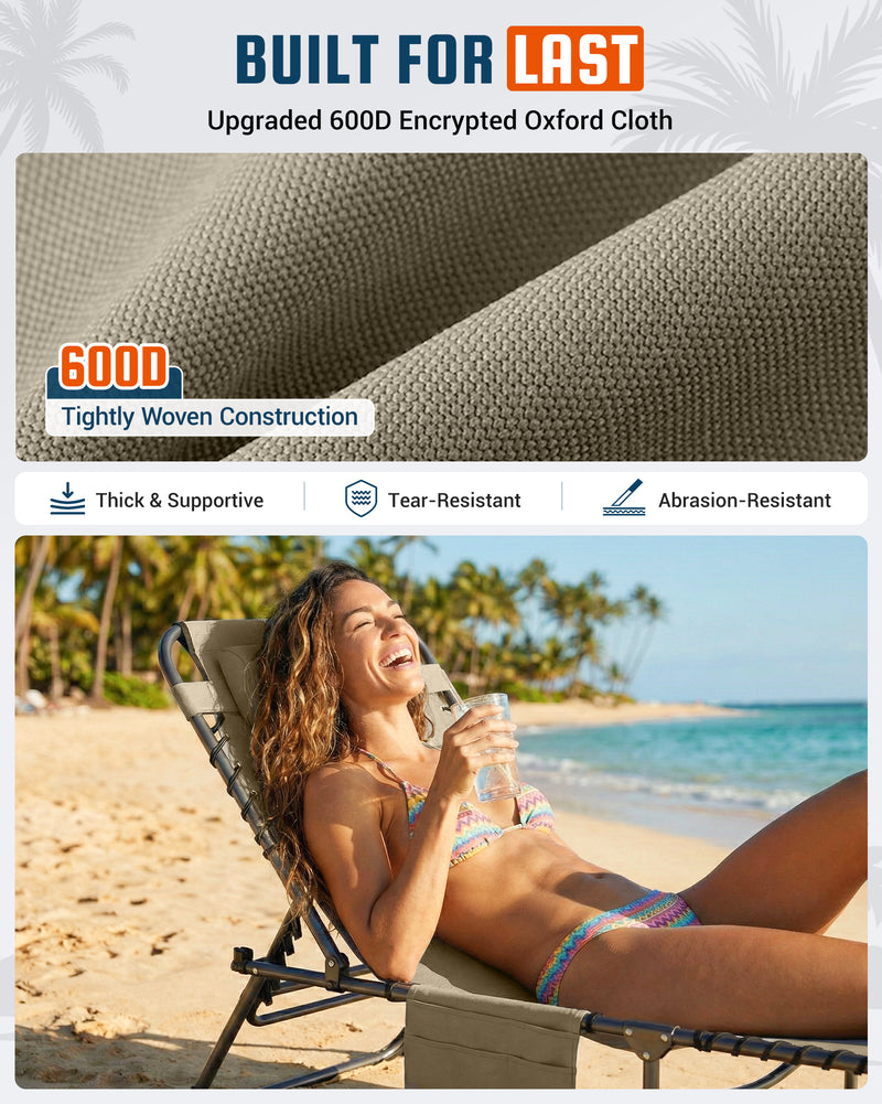 Load image into Gallery viewer, KingCamp Adjustable Folding Sun Lounger with Pillow &amp; Side Pocket, 400lb Capacity Outdoor Chaise
