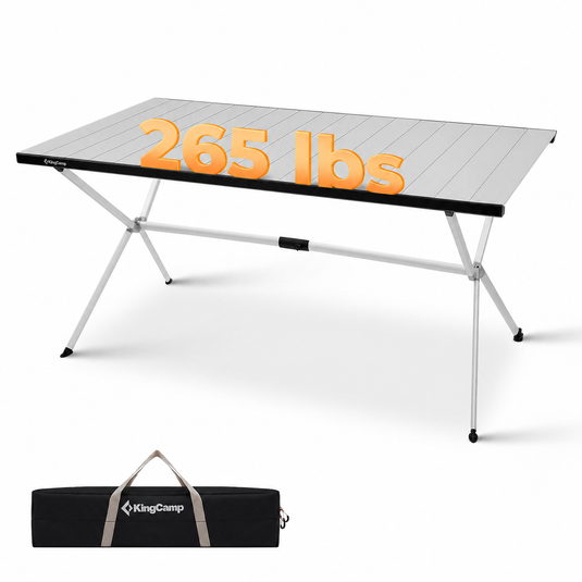 KingCamp AluVenture Aluminum Camping Table, Heavy Duty Roll Top Folding Camp Table with Adjustable Feet & Carry Bag