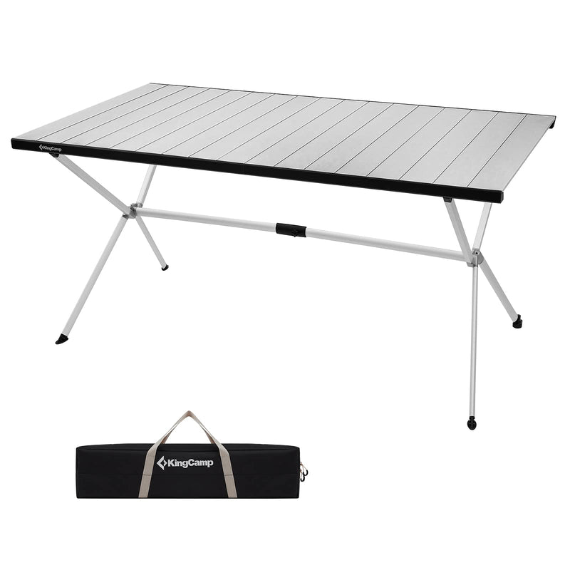 Load image into Gallery viewer, KingCamp AluVenture Aluminum Camping Table, Heavy Duty Roll Top Folding Camp Table with Adjustable Feet &amp; Carry Bag 6p
