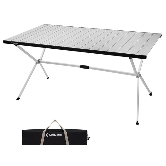 KingCamp AluVenture Aluminum Camping Table, Heavy Duty Roll Top Folding Camp Table with Adjustable Feet & Carry Bag 6p