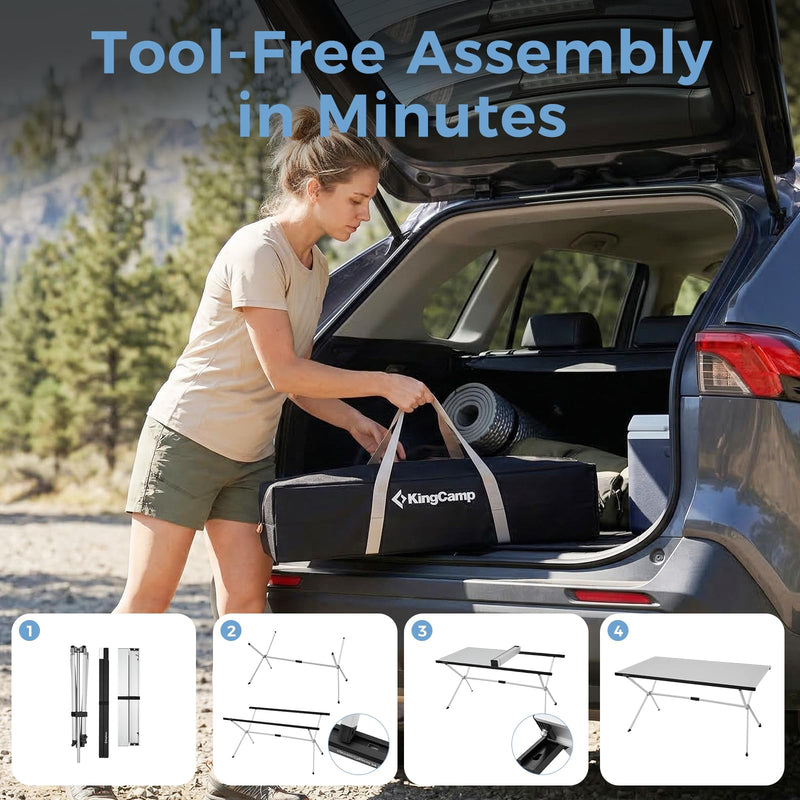 Load image into Gallery viewer, KingCamp AluVenture Aluminum Camping Table, Heavy Duty Roll Top Folding Camp Table with Adjustable Feet &amp; Carry Bag 6p
