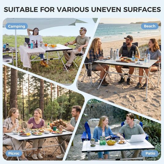 KingCamp AluVenture Aluminum Camping Table, Heavy Duty Roll Top Folding Camp Table with Adjustable Feet & Carry Bag 6p