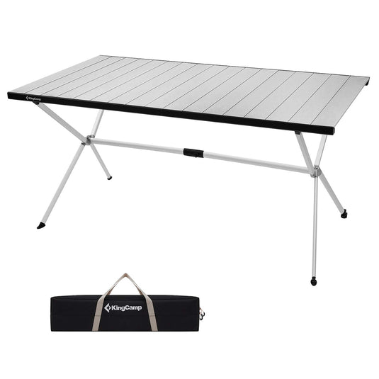 KingCamp AluVenture Aluminum Camping Table, Heavy Duty Roll Top Folding Camp Table with Adjustable Feet & Carry Bag 8p