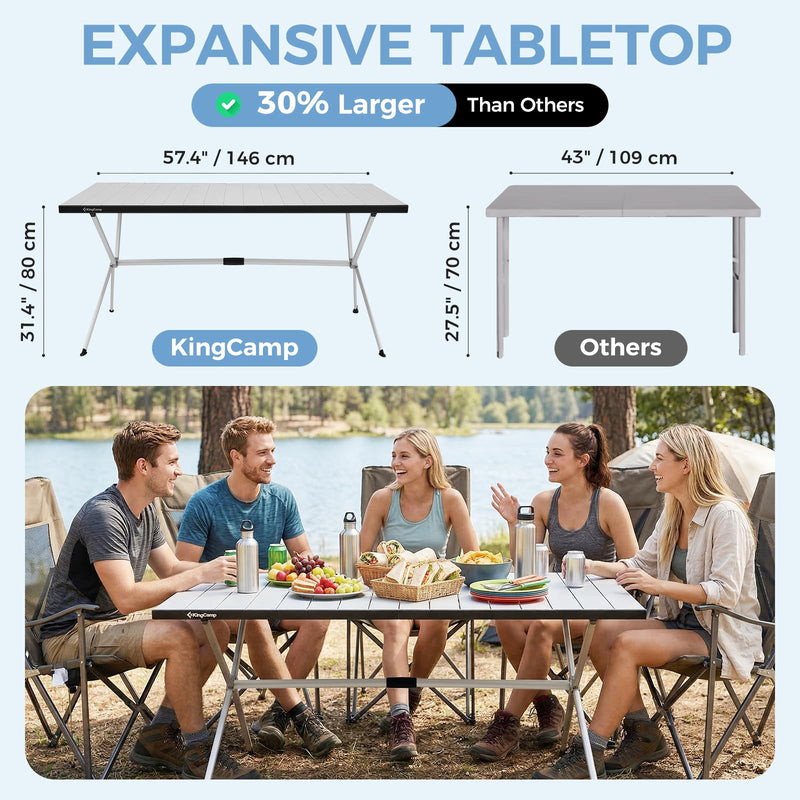 Load image into Gallery viewer, KingCamp AluVenture Aluminum Camping Table, Heavy Duty Roll Top Folding Camp Table with Adjustable Feet &amp; Carry Bag 8p
