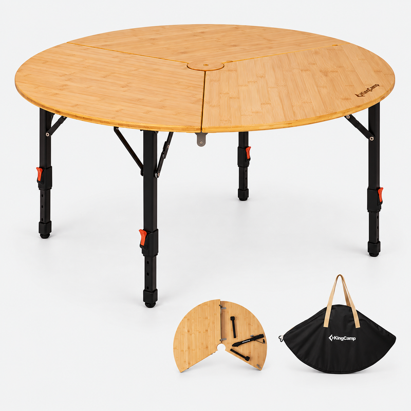 Load image into Gallery viewer, KingCamp BAMBOO P95D PLUS Round Bamboo Camping Table, 14.2-23.6 Adjustable Height, 37.4 Folding Outdoor Table - 4-6 Person
