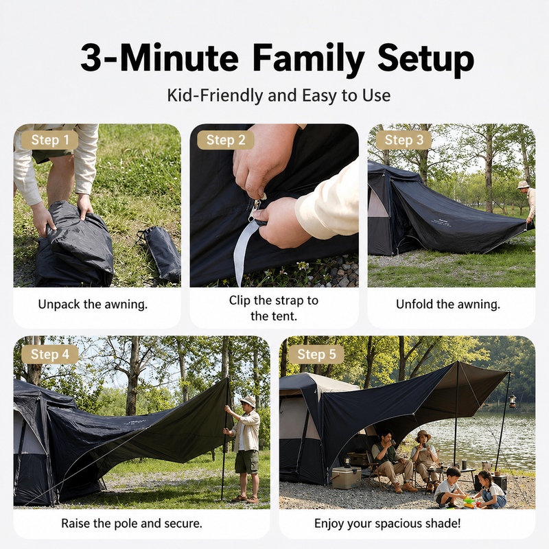 Load image into Gallery viewer, KingCamp BOUNDLESS X3 PRO Tarp | Expandable UPF50+ Canopy for SUV Tent, 15+ sq ft Waterproof Sun Shelter, Standalone or Connects to BOUNDLESS X3 PRO Camping Tent for Tailgate &amp; Overlanding
