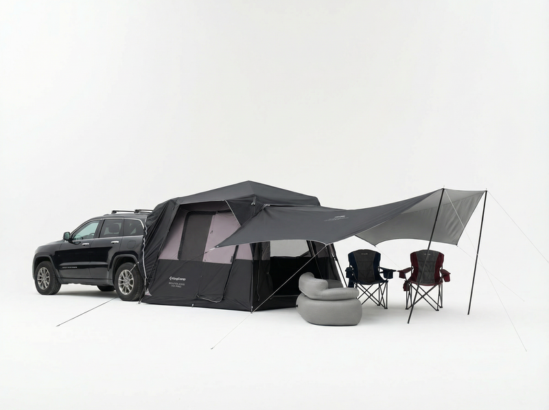 Load image into Gallery viewer, KingCamp BOUNDLESS X3 PRO Tarp | Expandable UPF50+ Canopy for SUV Tent, 15+ sq ft Waterproof Sun Shelter, Standalone or Connects to BOUNDLESS X3 PRO Camping Tent for Tailgate &amp; Overlanding
