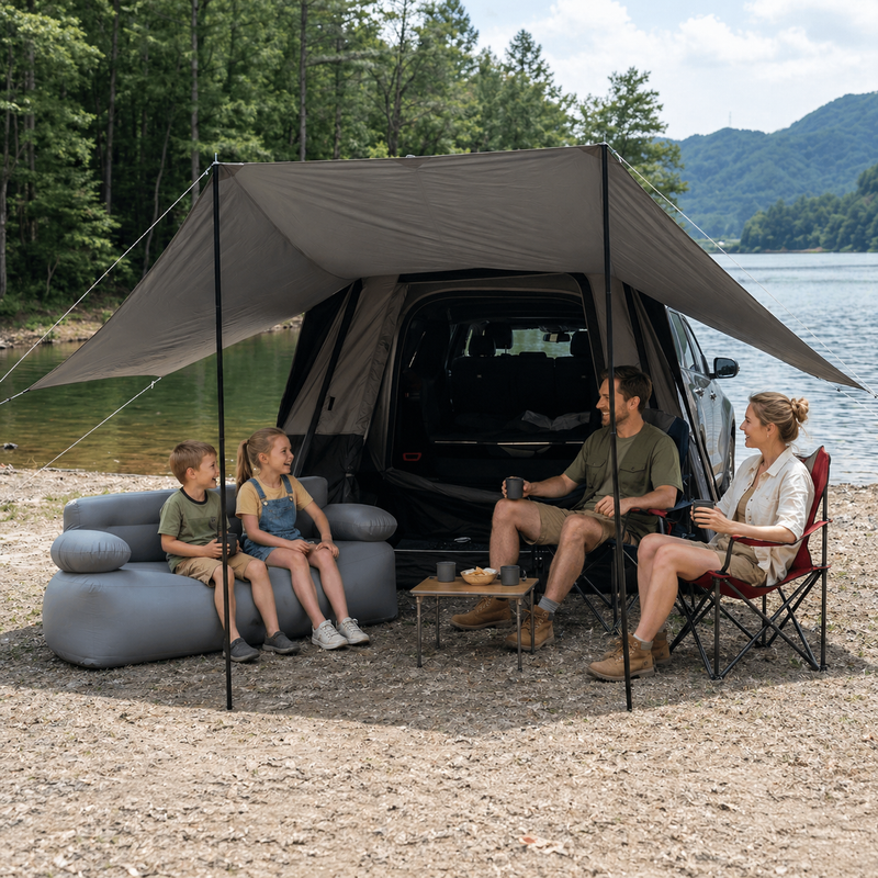 Load image into Gallery viewer, KingCamp BOUNDLESS X3 PRO Tarp UPF50+ Waterproof Canopy for SUV Tent, 15+ sq ft Expandable Sun Shelter, Standalone or Connects to X3 PRO Camping Tent
