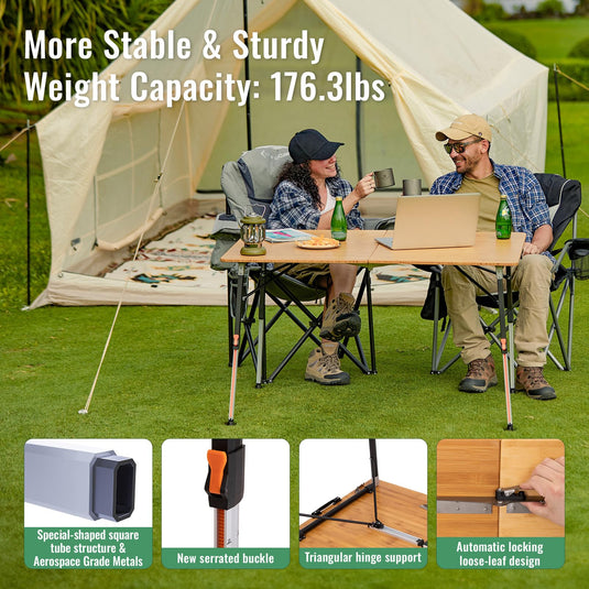 KingCamp All-Terrain Bamboo Camping Table 176lb Capacity for 4-6 Persons