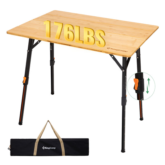KingCamp BamAura 4Fold 8060 All-Terrain Bamboo Camping Table | 4-Folding Portable Picnic Table with Visual-Adjust Legs (16.5