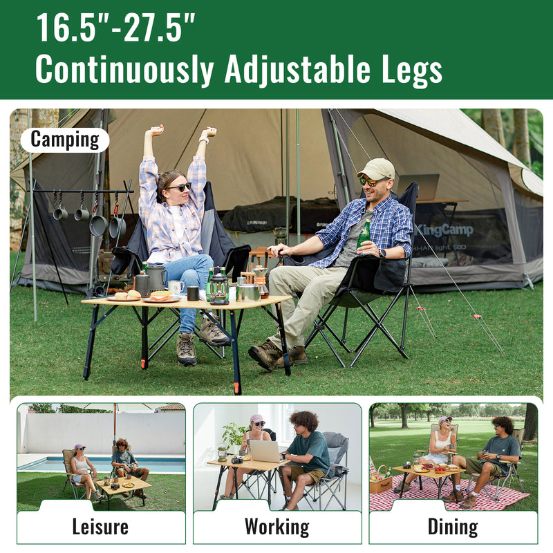 Load image into Gallery viewer, KingCamp BamAura 4Fold 8060 All-Terrain Bamboo Camping Table | 4-Folding Portable Picnic Table with Visual-Adjust Legs (16.5"-27.5"), 176lb Capacity
