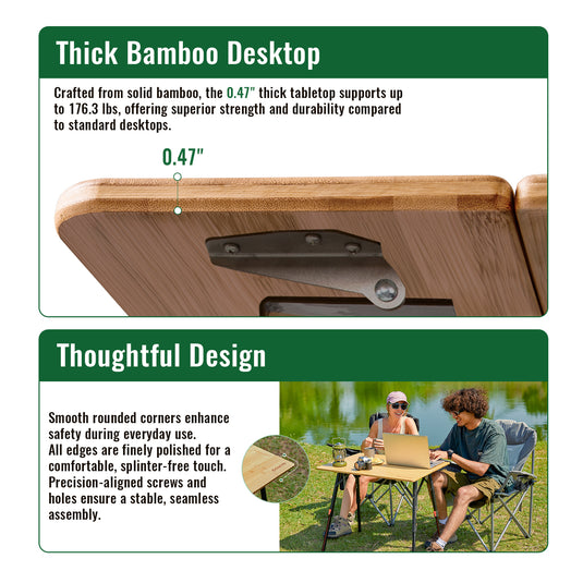 KingCamp BamAura 4Fold 8060 All-Terrain Bamboo Camping Table | 4-Folding Portable Picnic Table with 12mm Solid Bamboo TableTop