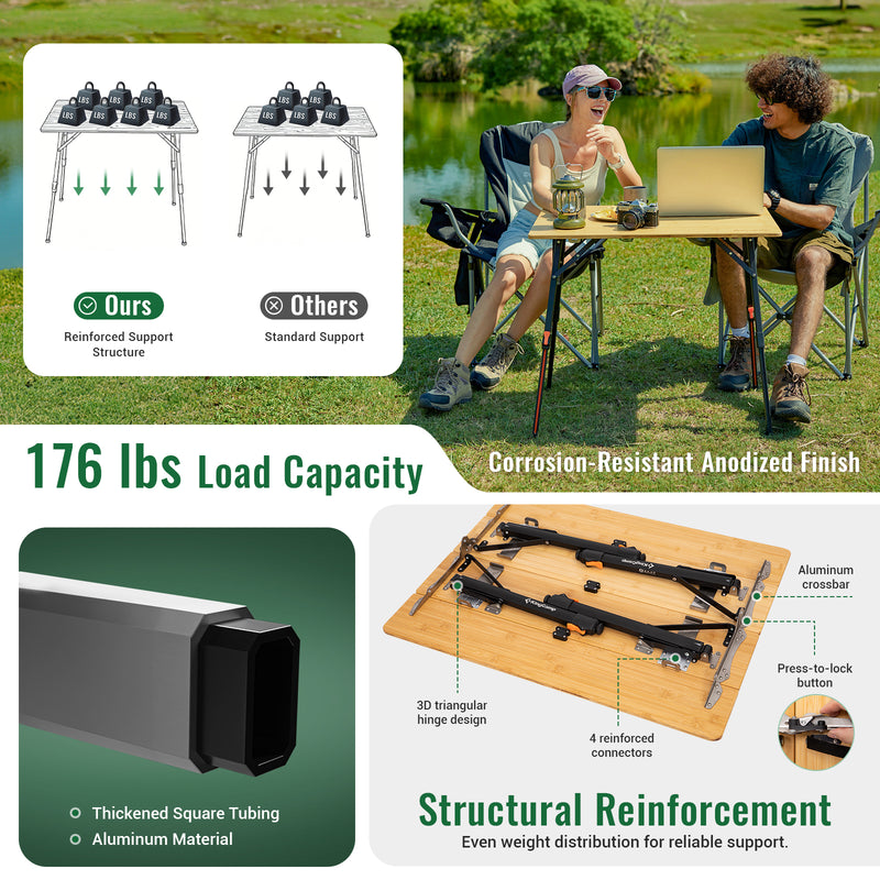 Load image into Gallery viewer, KingCamp BamAura 4Fold 8060 All-Terrain Bamboo Camping Table | 4-Folding Portable Picnic Table with corrosion-resistant anodized finish
