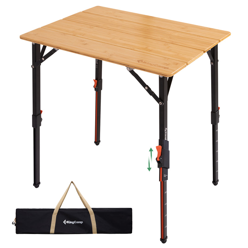 Laden Sie das Bild in Galerie -Viewer, KingCamp BamAura 4Fold Bamboo Camping Table, Adjustable Height 16.5"-27.5", Portable Folding Table for 2-3 People
