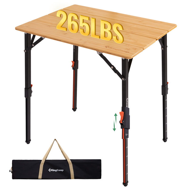 Laden Sie das Bild in Galerie -Viewer, KingCamp BamAura 4Fold Bamboo Camping Table, Adjustable Height 16.5"-27.5", Portable Folding Table for 2-3 People
