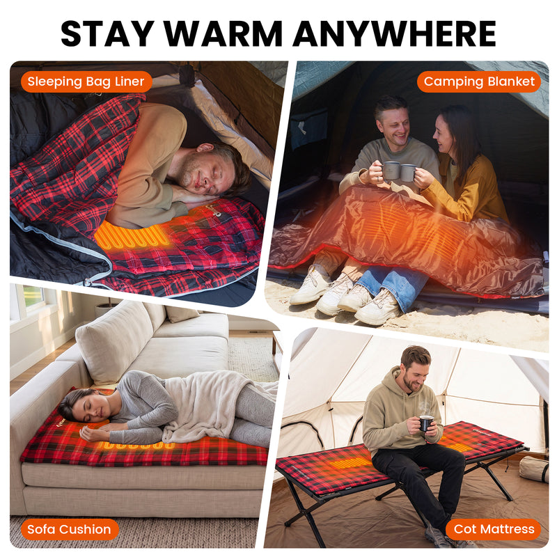 Load image into Gallery viewer, KingCamp CAMPCOZY Heated Camping Pad, 78" x 26" USB Powered Heated Sleeping Mat with 3 Heating Panels, Cotton Flannel Top for Cot, Sleeping Bag &amp; Travel

