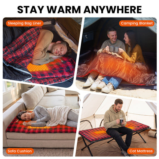 KingCamp CAMPCOZY Heated Camping Pad, 78" x 26" USB Powered Heated Sleeping Mat with 3 Heating Panels, Cotton Flannel Top for Cot, Sleeping Bag & Travel