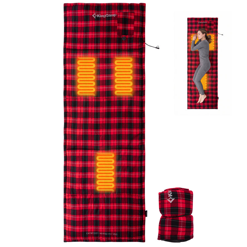 Load image into Gallery viewer, KingCamp CAMPCOZY Heated Camping Pad, 78" x 26" USB Powered Heated Sleeping Mat with 3 Heating Panels, Cotton Flannel Top for Cot, Sleeping Bag &amp; Travel
